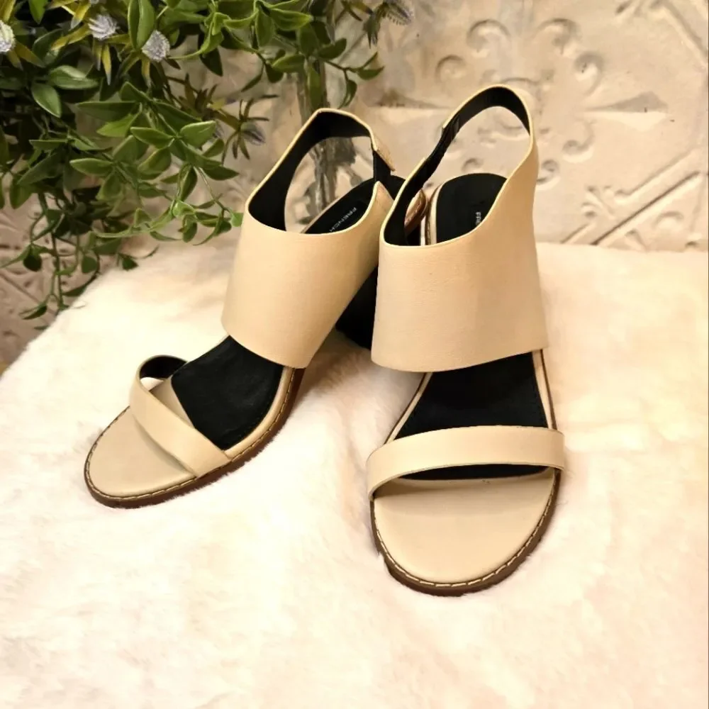 French Connection Women's Lori Block Heel Dress Sandals Size: 6 Elegant Cream